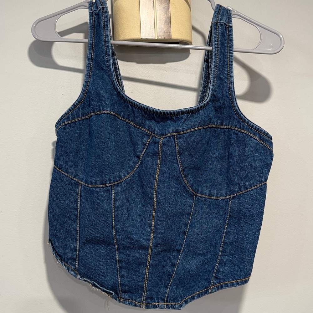 Japna Women’s Denim Corset Crop Top Elastic Back Size: Large NWT